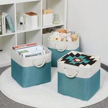 Fabric Baskets For Closets Shelves Lined Set Of 3 Large Square Collapsible Storage Bins For Organizing 13 X 13 Cube Storage Bins For Pantry Organization Storage(Teal Blue) - White & Teal - View 9