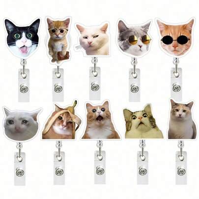 1 قطعة حامل بطاقة هوية قابل للتمدد بتعبيرات قطة مضحكة من الأكريليك، مناسب للأطباء/الممرضات، الطلاب، العودة إلى المدرسة