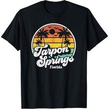 Tarpon Springs Florida Beach Vacation Sun Retro Vintage T-Shirt All Seasons,220g Pure Cotton Single-Sided Printed Crew Neck Short-Sleeved T-Shirt,Unisex Top,Base Layer - Màu 6 - Xem 1