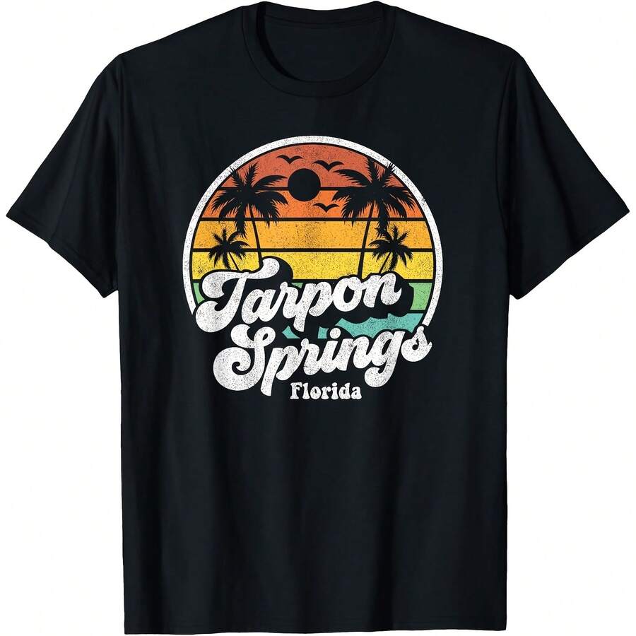 Tarpon Springs Florida Beach Vacation Sun Retro Vintage T-Shirt All Seasons,220g Pure Cotton Single-Sided Printed Crew Neck Short-Sleeved T-Shirt,Unisex Top,Base Layer - Màu 6 - Xem 1