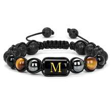 26颗天然石字母珠手工编织手链，10毫米火山石和黑曜石珠，男士手链 - 手鍊 - 查看 8