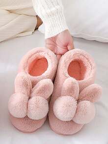 Modne, dekoracyjne, ciepłe, puszyste, antypoślizgowe kapcie studenckie w kształcie uszu królika, kapcie dla dzieci i nastolatków - Różowy - Zobacz 2