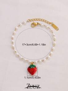 1pc Fashion Stainless Steel Strawberry Charm Bracelet For Women Pearl Chain Bracelet Jewelry Party Gifts Suitable Daily Wear - Bracelet - View 2