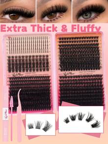 680PCS/1360PCS Extra Dense And Fluffy Wispy False Eyelashes, T50/80D/100D/120D Lash Cluters, Mixture Of Spikes, Faux Mink Lashes, 0.07mm D-DD Curl, 0.31-0.63inch Mixed Length, Thick Lash Clusters, Natural & Soft, Suitable For Any Style, Reusable Makeup Accessories Lash Clusters, Eyelash Clusters, Individual Eyelashes, Fake Lashes, With Lash Glue, Tweezers & Brush, Perfect For Valentine's Day, Mardi Gras, Festive Glam Beauty - Black - View 9