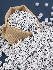 100/1000pcs/Pack White Background Black Letter Beads, 6mm Acrylic English Alphabet Square Letter Beads DIY Jewelry Making Accessories, Decorative Supplies | Overflowing Beads | Durable Bead Material For Jewelry Making - Black and White - View 67