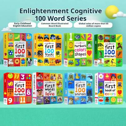 Priddy Books 前100个单词，动物，数字，颜色，形状，卡车，恐龙，爱，自然，英语词汇词典，适合早期学习，早期绘画，睡前阅读，前100个单词，拼图，英语，绘画书，睡前绘画书，英语启蒙，儿童日记，日志和笔记本
