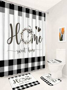 1. Black & White Shower Curtain Set, Cozy Home Bathroom Set\N2. Country Plaid Bathroom Shower Curtain Set With Rug, Includes Bath Mat And Toilet Mat Set - A - View 23