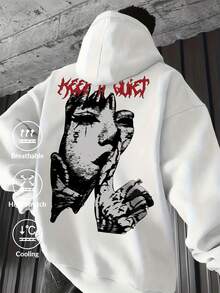 Men's Cool Graphic Print Loose Fit Fleece Lined Hoodie Sweatshirt, Street Fashion - White - View 1