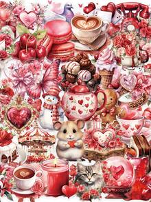 50张红色告白礼物美学贴纸，可用于DIY行李箱、手提箱、水瓶、笔记本电脑、滑板等，爱心贴纸，带易撕胶 - 1 Set - 查看 12