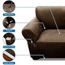 Couch Cover Leather Look 3 Seater Couch Sofa Cover 1-Piece Sofa Slipcover Stretch Furniture Protector With Elastic Bottom & Pockets(Sofa, Dark Brown) - DarkBrown - View 4