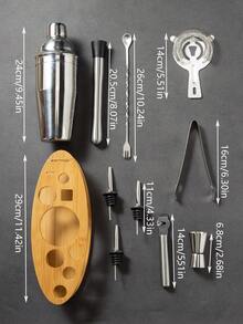 11pcs Stainless Steel Bartender Kit, Cocktail Shaker Set With Wooden Stand For Home Kitchen Bar - Multicolor - View 2