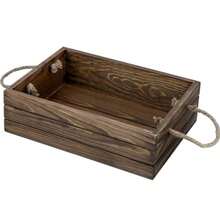 MyGift Caja organizadora Hecha en Madera rustica Color cafe Tiene Asas de Cuerda de Yute. Caja de Madera sin Tapa Funcional y Decorativa - Marrn - Ver 1