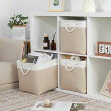 Large Storage Baskets For Organizing Fabric Closet Organizers Storage Bins With Handles 3-Pack 16x11.8x11.8 Inch Collapsible Baskets For Shelves Clothes Home Organization L-White&Beige - 白色和米色 - 查看 4