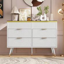 Cassettiera/credenza in vetro ambrato, 6 cassetti con divisori, mobile alto e stabile per camere da letto e soggiorni, 120 x 40 x 76 cm, bianco - Bianco - Visualizzare 1
