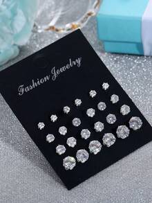 20 Pairs /12 Pairs New Mini Faux Rhinestone Stud Earrings Set, Versatile & Fashionable For Everyday Wear - Multicolor - View 6