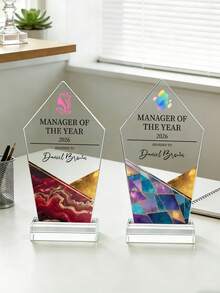 1pc Customized Photo & Text Employee Award, Staff Gift, Company Trophy Award, Customized Sports Trophy Award, Employee Medal, Business Anniversary Commemorative Award - Multicolor - View 4