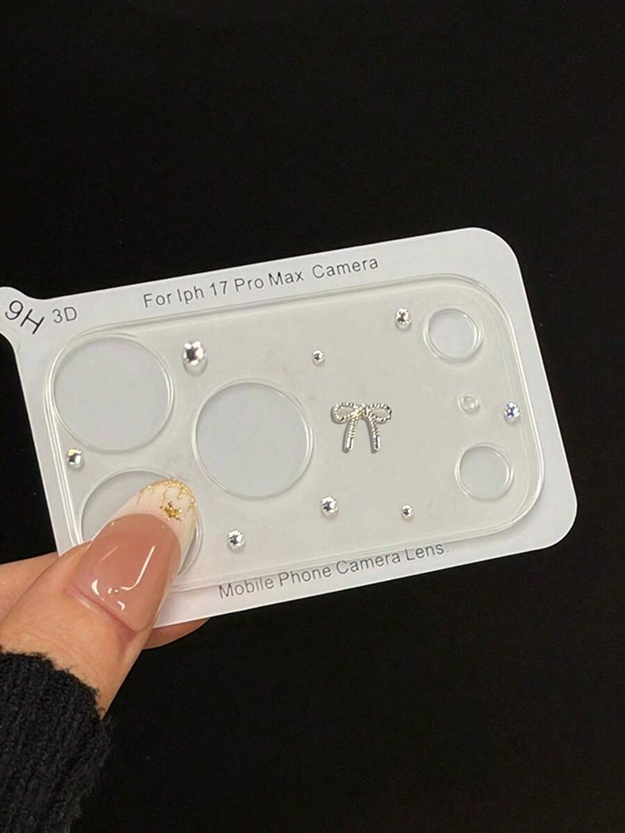 Cute 3D Bow Crystal Transparent Camera Lens Protector Film Compatible With Iphone 17 ProMax 17Pro Glass Lens Protective Film Applicable To Daily Shield, Office, Home Daily Shield Office Home Phone Camera Cover Waterproof Shockproof Anti-Fall Scratch Resistant - Bowknot Diamond - View 1