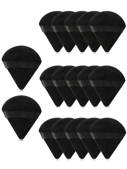 17件套一次性/可重复使用三角粉扑套装：高密度天鹅绒粉扑 – 便携式家用及美发沙龙替换装