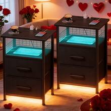 ✨LAKEMID Nightstand Set Of 2 , Night Stand With Drawer, Side Tables Bedroom, End Table For Living Room, Office|Enhanced Design|Suitable For Pet-Owning Households|Autumn & Winter Heartwarming Gift|Christmas & Halloween Gift|Newly Upgraded Thickened Edition|Thanksgiving Day|Celebration Gifts|NYE Party Gifts|Lunar New Year 2026|New Year's Eve|Valentine's Gifts|Made Me Buy It: Must-Haves To Stock Up On✨ - 黑色 - 查看 1