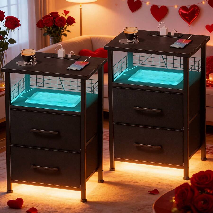 ✨LAKEMID Nightstand Set Of 2 , Night Stand With Drawer, Side Tables Bedroom, End Table For Living Room, Office|Enhanced Design|Suitable For Pet-Owning Households|Autumn & Winter Heartwarming Gift|Christmas & Halloween Gift|Newly Upgraded Thickened Edition|Thanksgiving Day|Celebration Gifts|NYE Party Gifts|Lunar New Year 2026|New Year's Eve|Valentine's Gifts|Made Me Buy It: Must-Haves To Stock Up On✨ - 黑色 - 查看 1