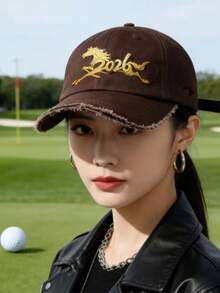 Embroidered Baseball Cap, Unisex Sun Protection/Windproof/Sunshade Cap, All-Season Versatile Letter Embroidery , 2026 Golden Horse Pattern, Fashionable! - Embroidered  Baseball Cap - View 1