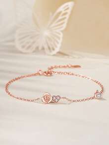 1 Peça Pulseira de Flor de Rosa Doce e Fofa em Prata 925, Colar Pendente Floral Adorável, Presente de Aniversário para Melhor Amiga, Lembrança Atenciosa para Festa - Rosa - Visão 15