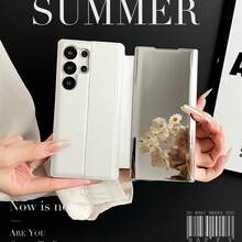 [3 en 1 Invisible] Funda de teléfono con soporte de espejo compatible con Samsung S23/S24/S25/S26/S26 Ultra, cubierta trasera de piel sintética de unicolor, diseño funcional y minimalista - Multicolor - Ver 2