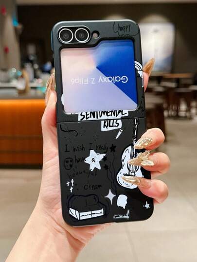 Goth 1pc Fashionable Minimalist Comfortable Tactile PC Material Cute Gothic Guitar Music Element Foldable Phone Case, Protective Anti-Drop: Suitable For Samsung Galaxy Z Flip 3/Z Flip 4/Z Flip 5/Z Flip 6/Z /Razr 50 Ultra/Razr 60 Ultra/Razr 60/Razr 50/Galaxy Z Flip7 FE