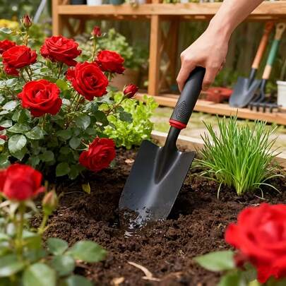 园艺铲套装 - 舒适握柄园艺铲，耐用黑色金属材质，适用于盆栽植物、花坛和盆栽植物，符合人体工程学的重型手柄，是挖掘、种植和除草的理想之选。