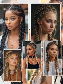 Chic Brown & Black & Gold Double Twist Braid Ponytail Extension - Synthetic Hair For Kids, Perfect For Daily Wear & Parties 2pcs - Multicolor - View 9