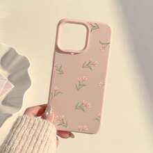 粉色郁金香花束春季郁金香软壳手机壳，适用于 16、17、15 Pro Max、14，可爱、优雅、甜美、少女、清新、小众、柔美、ins风 - 豆粉色素 - 查看 6