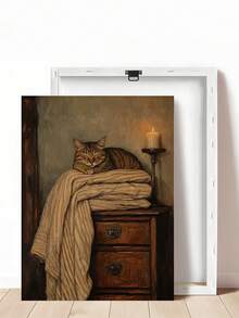 1幅瞌睡虎斑猫油画，复古乡村维多利亚风格印刷品，送给朋友的理想礼物，卧室艺术画，客厅装饰，办公室装饰，厨房装饰，浴室装饰，墙面艺术，墙面装饰，家居装饰，房间装饰，帆布墙画，海报，带框墙画，可选画框 - B - 查看 14