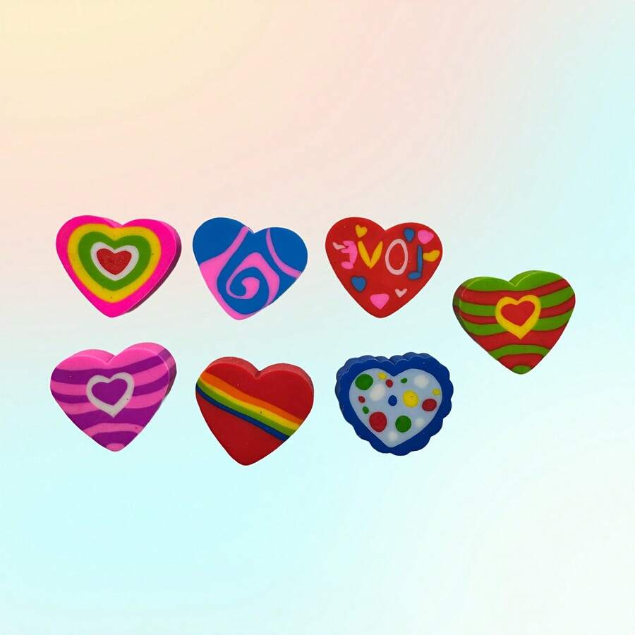 200/100/50pcs Love Eraser | Valentine's Day Eraser, 7 Styles Of Heart-Shaped, Synthetic Rubber Material, Pencil Eraser, Suitable For Classrooms, Valentine's Day Party Gifts, Family Learning Rewards - Love Donation - View 1
