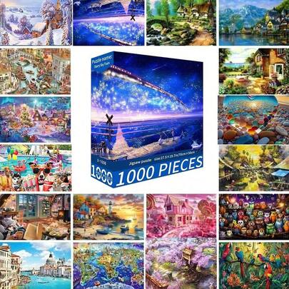 2026 New 1000 Piece Jigsaw Puzzle, Size 70cm*50cm, Oil Painting Landscape And Cartoon Pattern, Adult Stress Relief, Decorative Art, Suitable For Halloween, Christmas, Birthday Gifts
