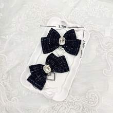 蕾丝发饰，手工头饰，心形格纹复古蝴蝶结双马尾夹，甜美 - 黑色 - 查看 4