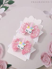 Bộ 2 kẹp tóc hình kỳ lân đính kim sa và nơ lấp lánh, phụ kiện tóc ngọt ngào dành cho bé gái, thích hợp sử dụng hàng ngày. - Nhiều màu - Xem 4