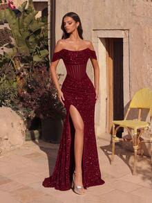 ADYCE Đầm maxi dạ hội hở lưng, thắt dây, cạp cao, xẻ tà, chất liệu chiffon mỏng, kiểu đuôi cá, thích hợp cho tiệc cocktail, dạ hội, đám cưới, hẹn hò, ngày Valentine mùa xuân. - Màu Đỏ Sâu - Xem 6