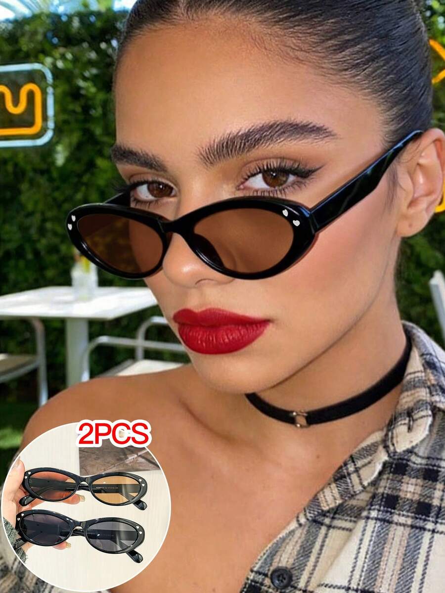 2PCS Women's Retro Casual Basic Oval Lightweight Polycarbonate Frame Fashion Glasses For Everyday Outfit Pairings With Glasses Box