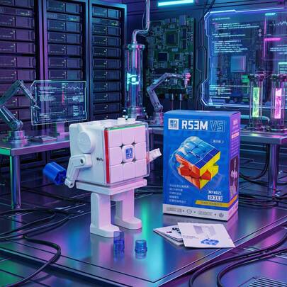 MOYU Robot Magic Cube Set With 3x3 Speed Cube & Display Stand, White Creative Desktop Decor, Stress Relief Puzzle Collection Gift For Teens And Adults