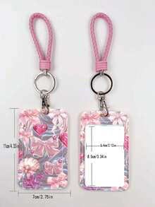 1pc ABS Iridescent Bowknot Pattern Fashion Personalized Cartoon Pull-Push Card Holder Keychain Bag Pendant, Student Wristband Card Holder, Ladies Wristband Card Holder, ID Bus Protection Case, Student Campus Card Protection Case - Rectangle - View 7