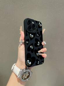 1个时尚黑色心形眼睛图案磨砂TPU防震手机壳，适合作为送给男朋友/女朋友的礼物，兼容苹果、OPPO、vivo和其他安卓手机 - 彩色 - 查看 2