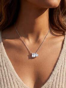 1pc S925 Sterling Silver Rectangular Heart Pendant Necklace, Elegant Gift Jewelry For Women - Love - View 8