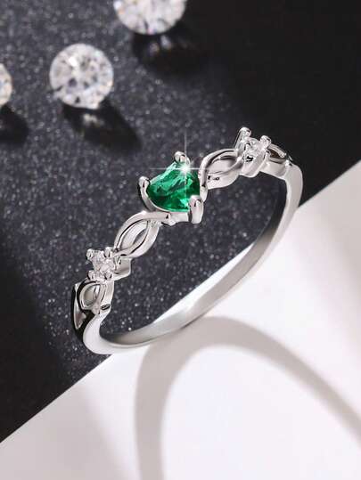 1 Peça Anel de Coração com Zircônia Cúbica Cintilante "AMOR" Elegante e Romântico, Presente de Jóia Perfeito para Mulheres, Adequado para Casamento, Encontro, Festa, Lua de Mel, Aniversário da Namorada, Dama de Honra, Noivado, Dia dos Namorados