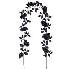 Black Artificial Roses Flower Garland Fake Halloween Hanging Floral Vines For Gothic Party Table Centerpiece - Hot Pink - View 6