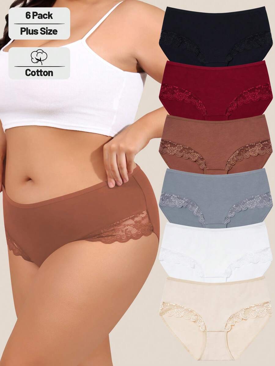 6 chiếc/gói Quần lót nữ cỡ lớn bằng cotton ren, co giãn và thoải mái, size 0XL-4XL