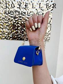 Mini Crocodile Embossed Handbag, Solid Color Chain Shoulder Bag - Blue - View 4