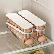 1pc Rolling Egg Storage Box, Double-Layer Automatic Egg Roller, Refrigerator Egg Dispenser, Keeps Eggs Fresh, Suitable For Refrigerators, Cabinets And Storage Compartments, Kitchen Storage And Organization, Egg Storage Rack - 1件裝 - 查看 2