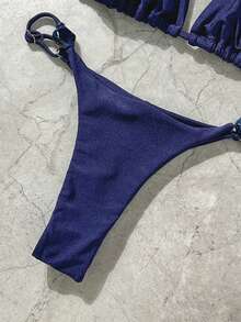 Quần bikini nữ thanh lịch, cổ điển, gợi cảm, lãng mạn, đính pha lê màu đỏ tía, tím cà, nâu hạt dẻ đậm, thích hợp cho kỳ nghỉ/đi biển mùa hè. - Màu xanh hải quân - Xem 9