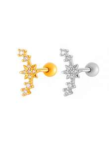 Toppiercing 1pc Versatile Fashion Micro-Inlaid Zirconia Creative Stainless Steel Cartilage Piercing Earring - Multicolor - View 1