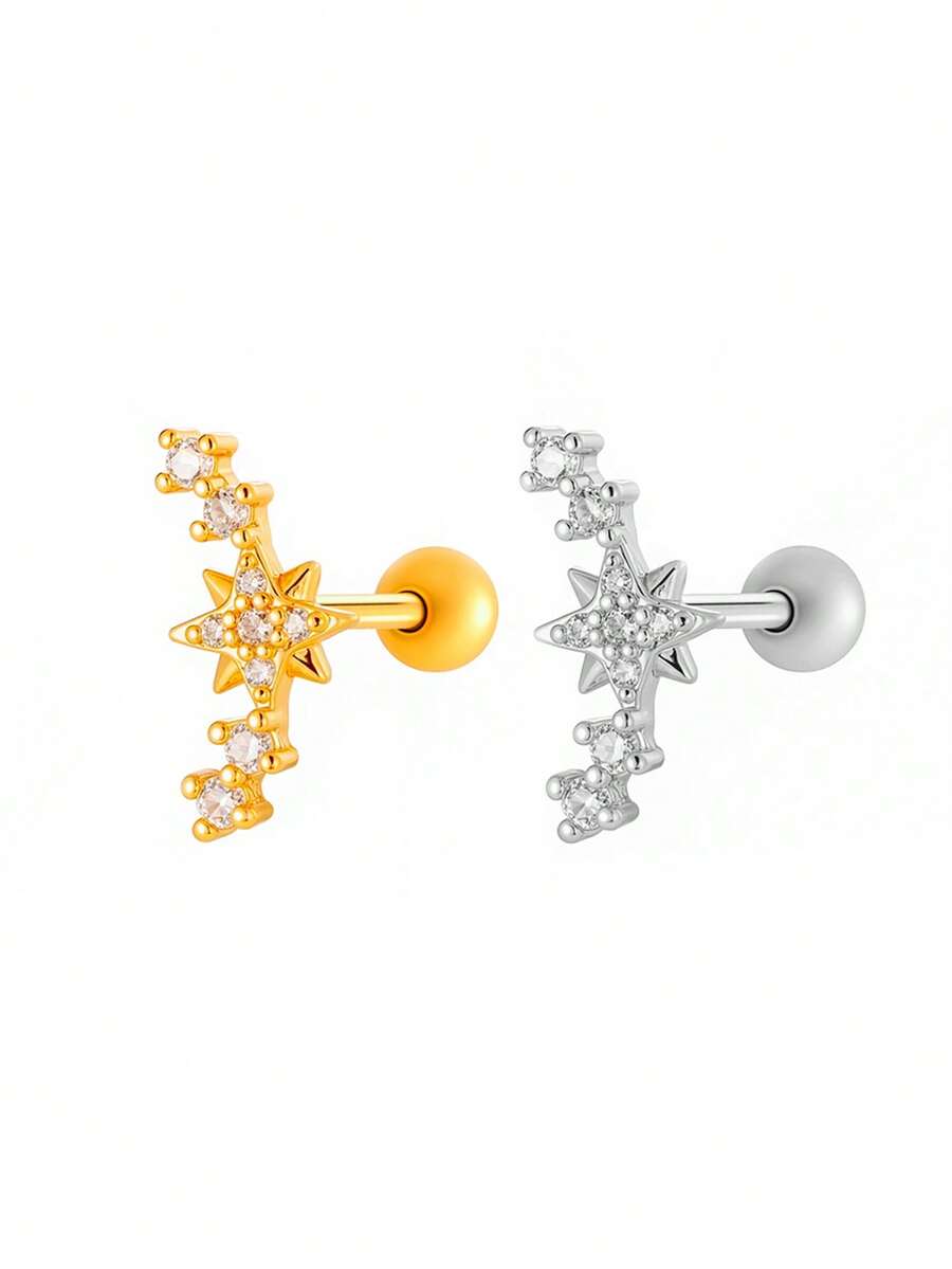 Toppiercing 1pc Versatile Fashion Micro-Inlaid Zirconia Creative Stainless Steel Cartilage Piercing Earring - Multicolor - View 1